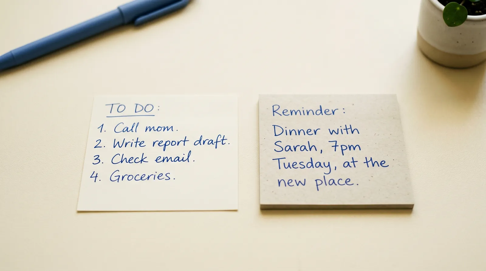Two handwritten notes laid side by side for handwriting comparison